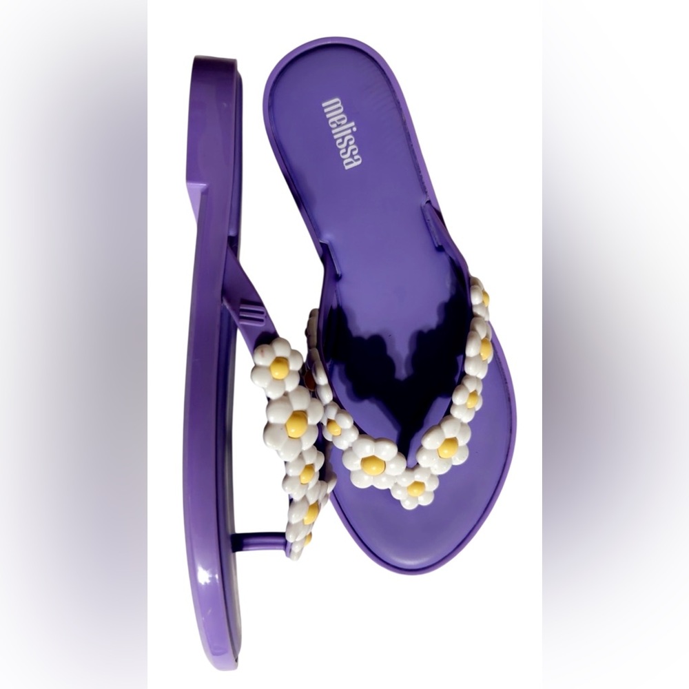 Melissa Lavender Sandals with White Floral Design Size 7 - Picture 7 of 8